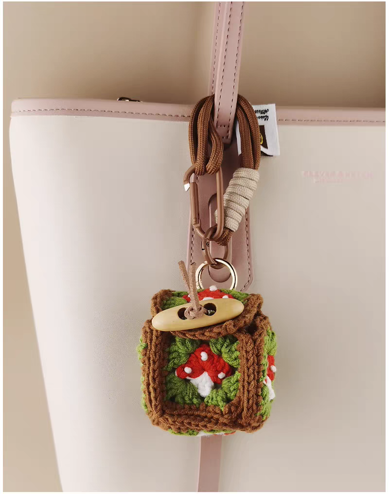 Mushroom Earphone Bag Bag Charm, Premium Backpack & Car Pendant, Ideal Gift,Handmade Crochet Doll, Crochet Keychain