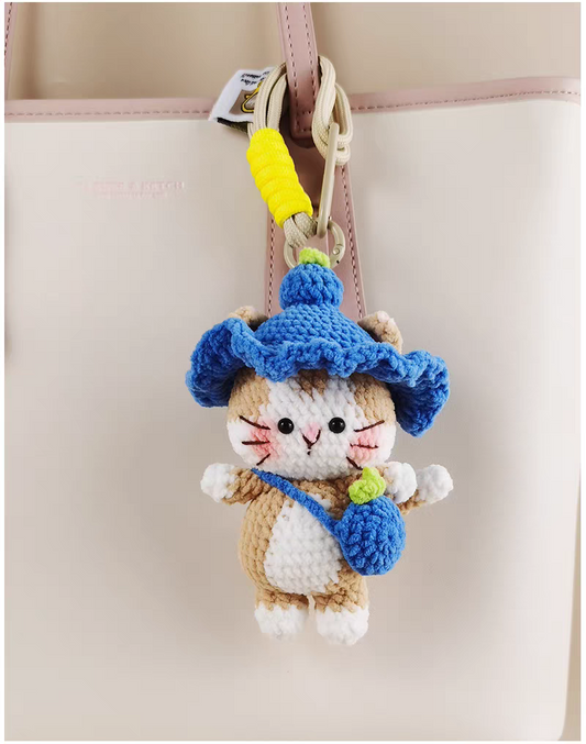 Cute Blueberry Cat Bag Charm, Premium Backpack & Car Pendant, Ideal Gift,Handmade Crochet Doll, Crochet Keychain