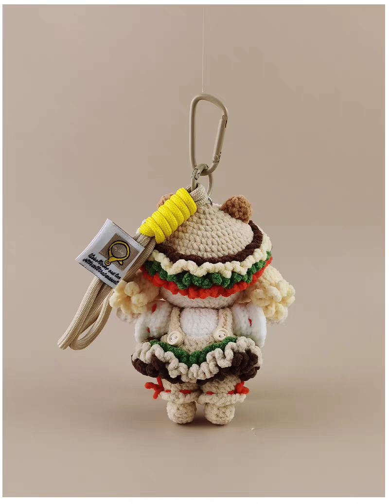 Cute Hamburger Girl Bag Charm, Premium Backpack & Car Pendant, Ideal Gift,Handmade Crochet Doll, Crochet Keychain