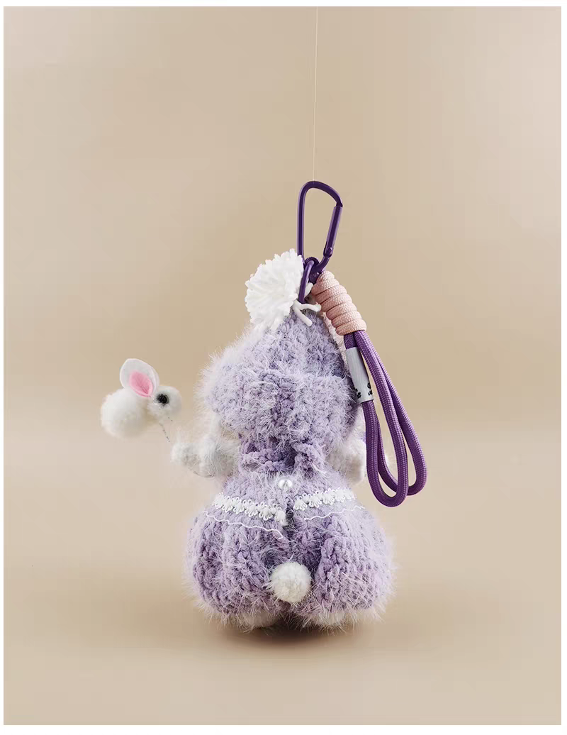 Cute Purple Sugar Sugar Bunny Bag Charm, Premium Backpack & Car Pendant, Ideal Gift,Handmade Crochet Doll, Crochet Keychain
