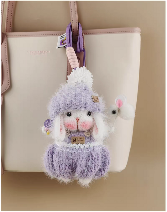 Cute Purple Sugar Sugar Bunny Bag Charm, Premium Backpack & Car Pendant, Ideal Gift,Handmade Crochet Doll, Crochet Keychain