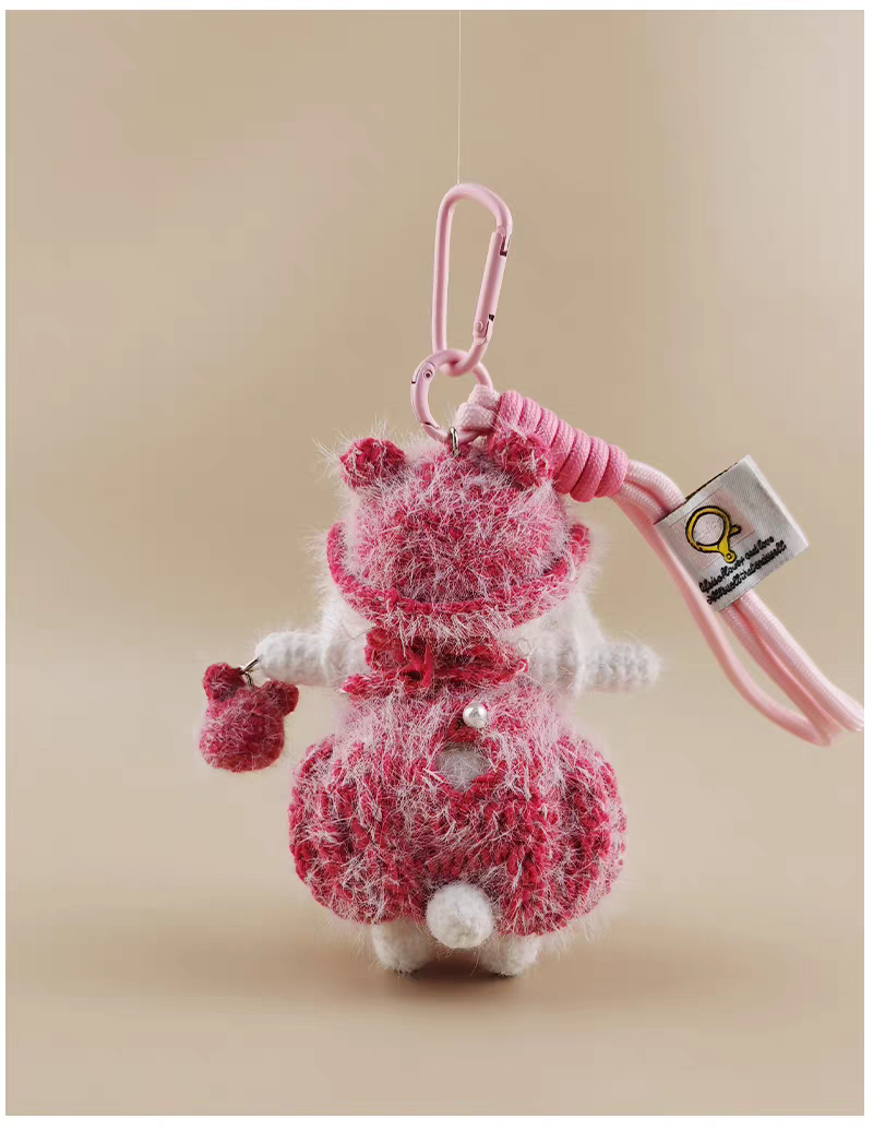 Cute Pink Bear Sugar Bunny Bag Charm, Premium Backpack & Car Pendant, Ideal Gift,Handmade Crochet Doll, Crochet Keychain