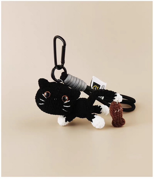 Black Cat Bag Charm, Premium Backpack & Car Pendant, Ideal Gift,Handmade Crochet Doll, Crochet Keychain