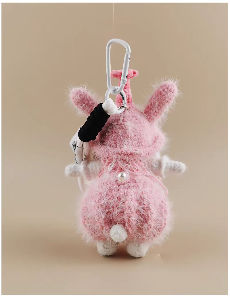 Mini Pink Chinese Zodiac Rabbit Sugar Sugar Bunny Handmade Crochet Doll Keychain, Bag & Backpack Charm Pendant, Sweet Gift