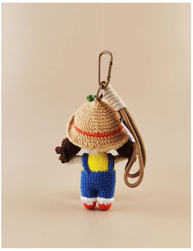 Cute Little Gardener Round-Faced Girl Handmade Crochet Doll Keychain, Bag & Backpack Charm Pendant, Sweet Gift