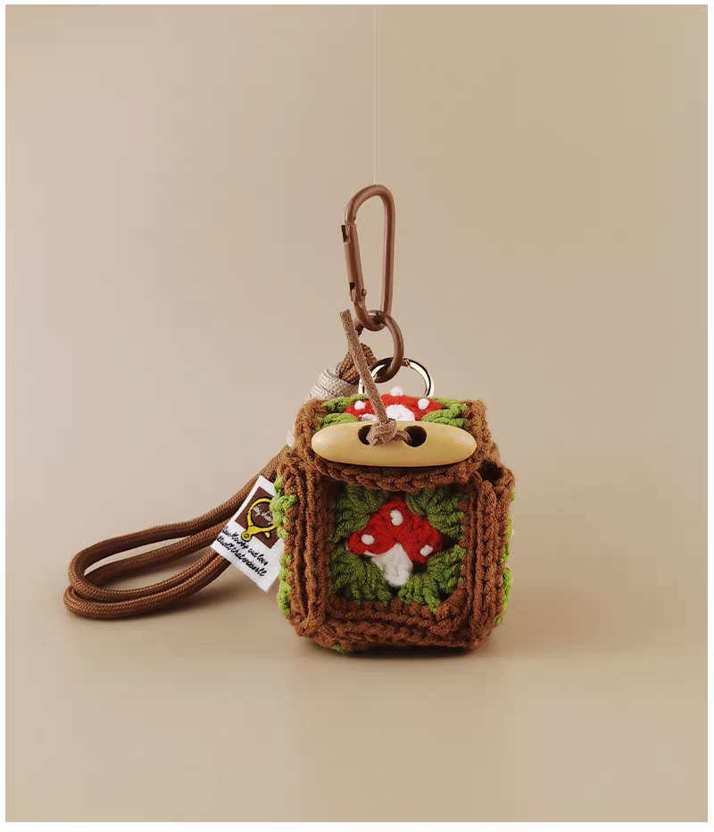 Mushroom Earphone Bag Bag Charm, Premium Backpack & Car Pendant, Ideal Gift,Handmade Crochet Doll, Crochet Keychain