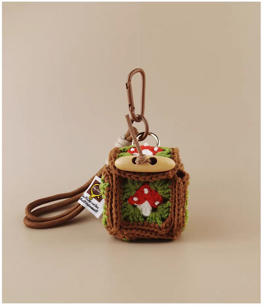 Mushroom Earphone Bag Bag Charm, Premium Backpack & Car Pendant, Ideal Gift,Handmade Crochet Doll, Crochet Keychain