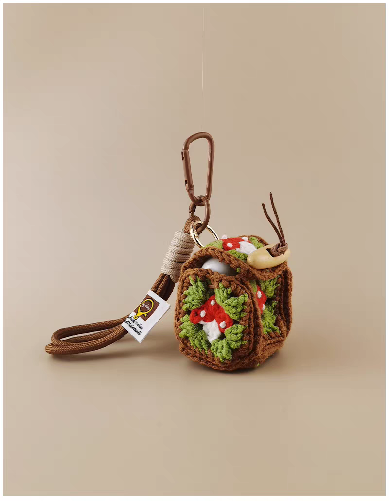 Mushroom Earphone Bag Bag Charm, Premium Backpack & Car Pendant, Ideal Gift,Handmade Crochet Doll, Crochet Keychain