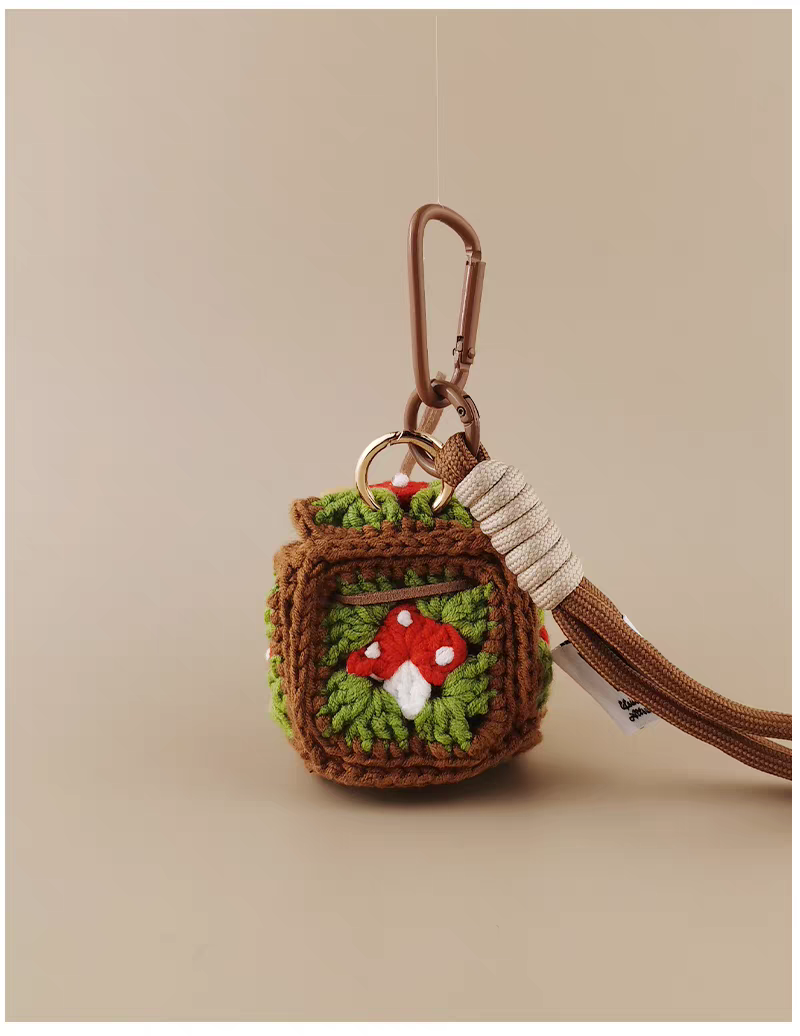 Mushroom Earphone Bag Bag Charm, Premium Backpack & Car Pendant, Ideal Gift,Handmade Crochet Doll, Crochet Keychain