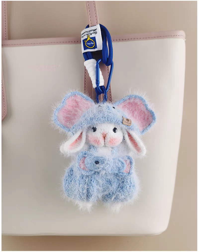 Elephant Hat Sugar Sugar Bunny Bag Charm, Premium Backpack & Car Pendant, Ideal Gift,Handmade Crochet Doll, Crochet Keychain