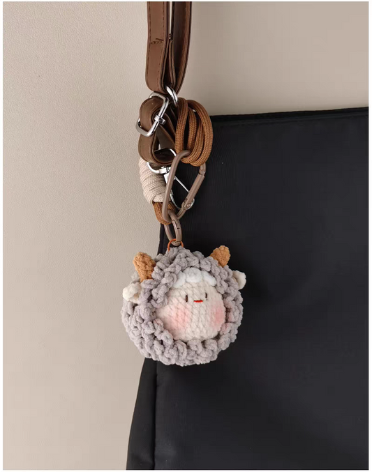 Cute Sheep Head Bag Charm, Premium Backpack & Car Pendant, Ideal Gift,Handmade Crochet Doll, Crochet Keychain