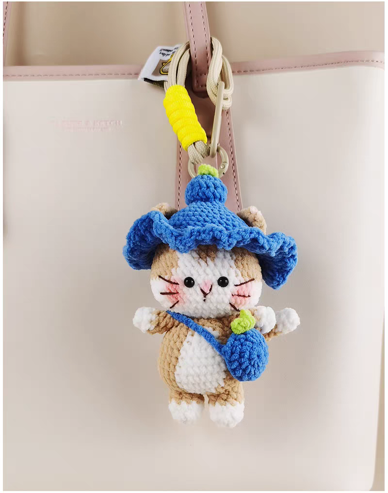 Cute Blueberry Cat Bag Charm, Premium Backpack & Car Pendant, Ideal Gift,Handmade Crochet Doll, Crochet Keychain