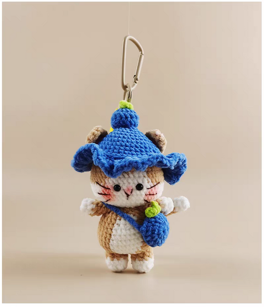 Cute Blueberry Cat Bag Charm, Premium Backpack & Car Pendant, Ideal Gift,Handmade Crochet Doll, Crochet Keychain