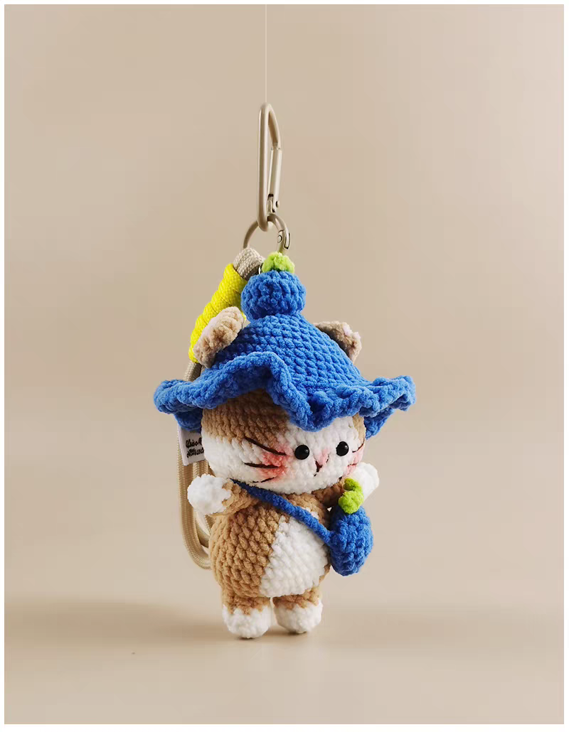 Cute Blueberry Cat Bag Charm, Premium Backpack & Car Pendant, Ideal Gift,Handmade Crochet Doll, Crochet Keychain