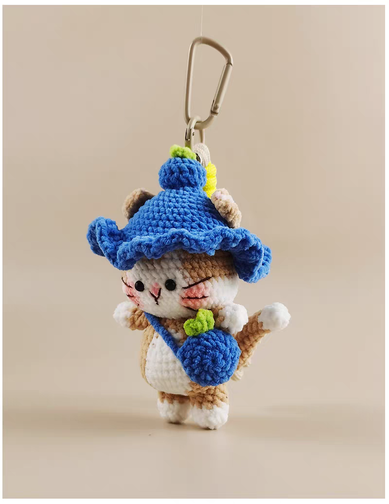 Cute Blueberry Cat Bag Charm, Premium Backpack & Car Pendant, Ideal Gift,Handmade Crochet Doll, Crochet Keychain