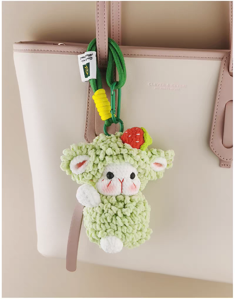 Cute Strawberry Sheep Bag Charm, Premium Backpack & Car Pendant, Ideal Gift,Handmade Crochet Doll, Crochet Keychain