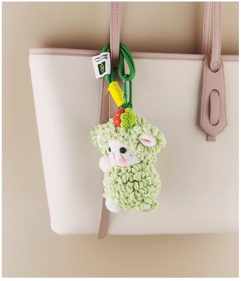 Cute Strawberry Sheep Bag Charm, Premium Backpack & Car Pendant, Ideal Gift,Handmade Crochet Doll, Crochet Keychain