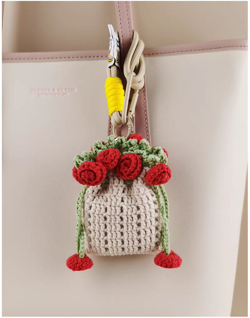 Flower Earphone Storage Bag Bag Charm, Premium Backpack & Car Pendant, Ideal Gift,Handmade Crochet Doll, Crochet Keychain