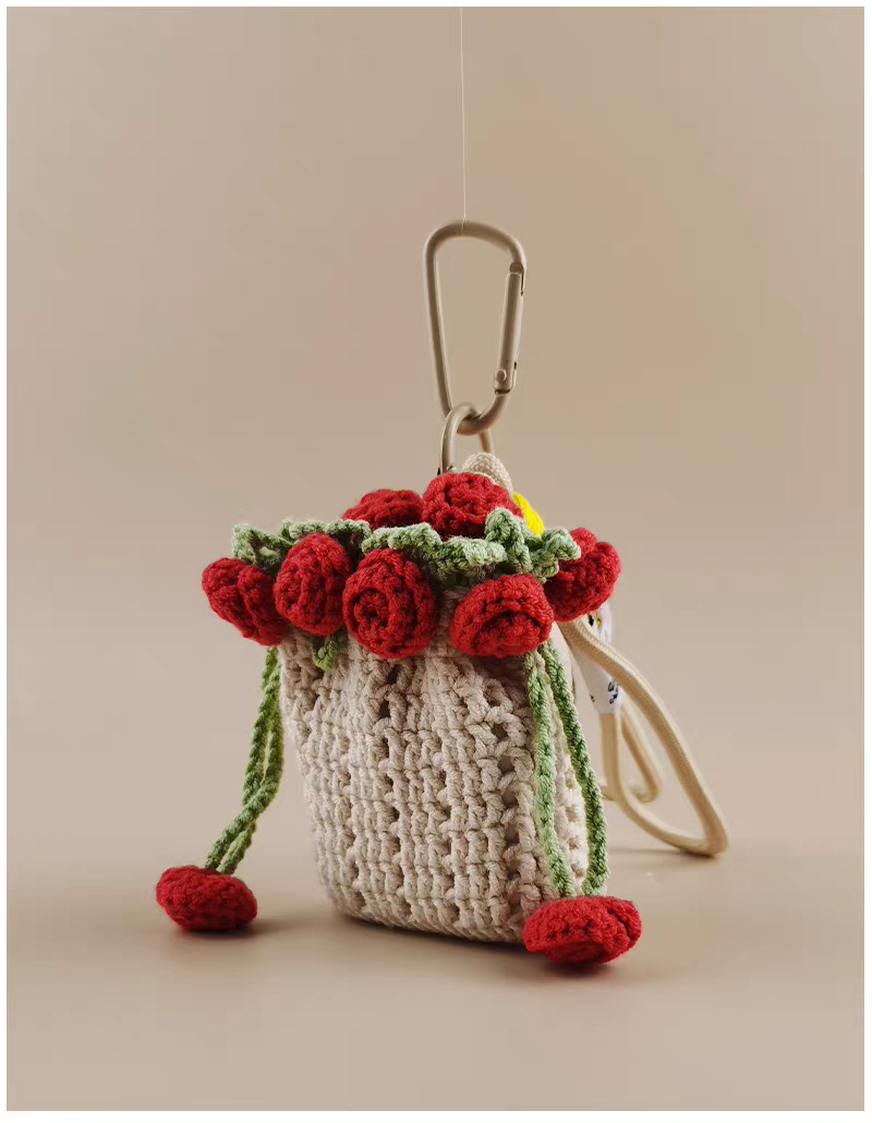 Flower Earphone Storage Bag Bag Charm, Premium Backpack & Car Pendant, Ideal Gift,Handmade Crochet Doll, Crochet Keychain