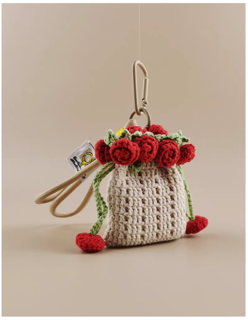Flower Earphone Storage Bag Bag Charm, Premium Backpack & Car Pendant, Ideal Gift,Handmade Crochet Doll, Crochet Keychain