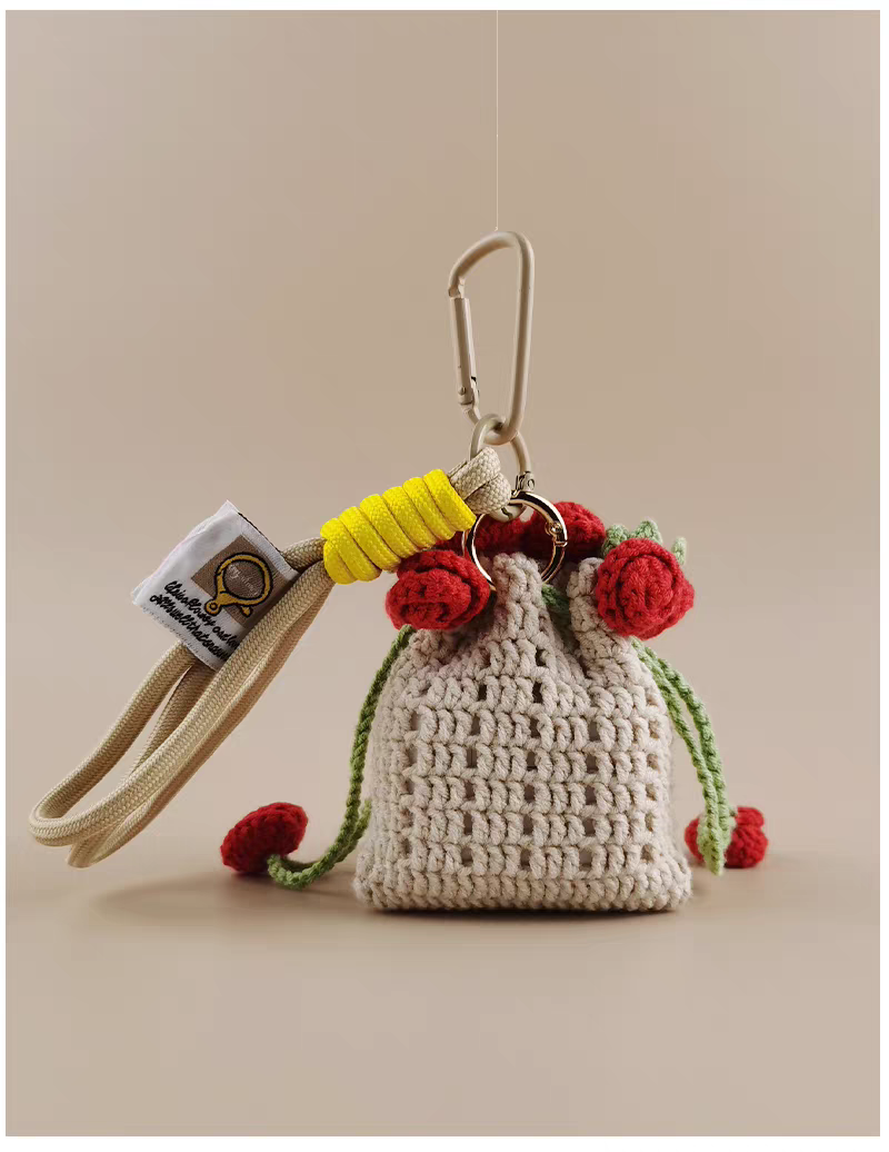 Flower Earphone Storage Bag Bag Charm, Premium Backpack & Car Pendant, Ideal Gift,Handmade Crochet Doll, Crochet Keychain