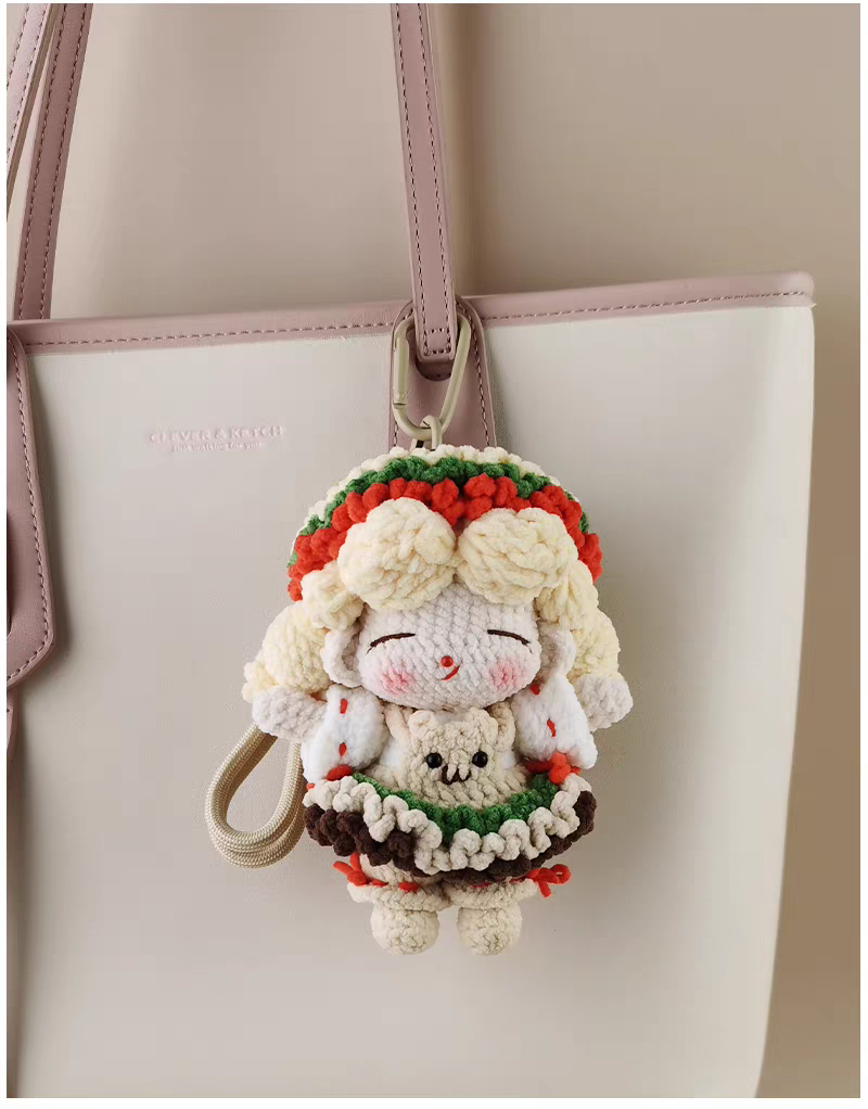 Cute Hamburger Girl Bag Charm, Premium Backpack & Car Pendant, Ideal Gift,Handmade Crochet Doll, Crochet Keychain