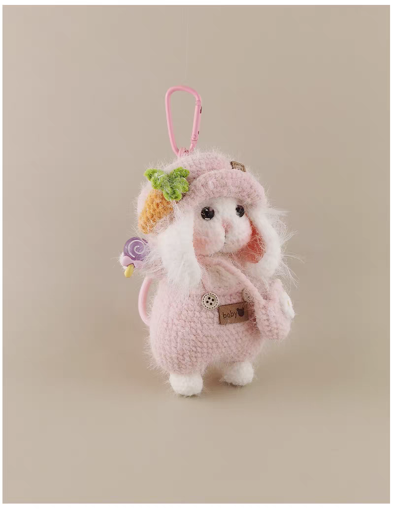 Cute Pink Sugar Sugar Bunny Bag Charm, Premium Backpack & Car Pendant, Ideal Gift,Handmade Crochet Doll, Crochet Keychain