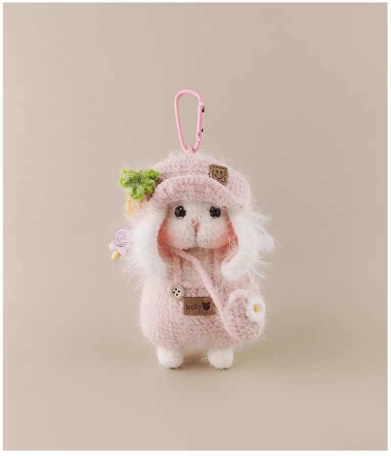 Cute Pink Sugar Sugar Bunny Bag Charm, Premium Backpack & Car Pendant, Ideal Gift,Handmade Crochet Doll, Crochet Keychain