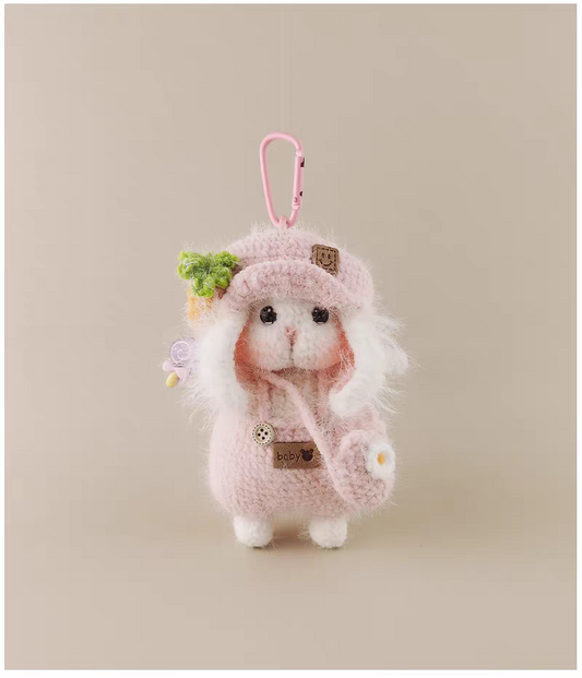 Cute Pink Sugar Sugar Bunny Bag Charm, Premium Backpack & Car Pendant, Ideal Gift,Handmade Crochet Doll, Crochet Keychain