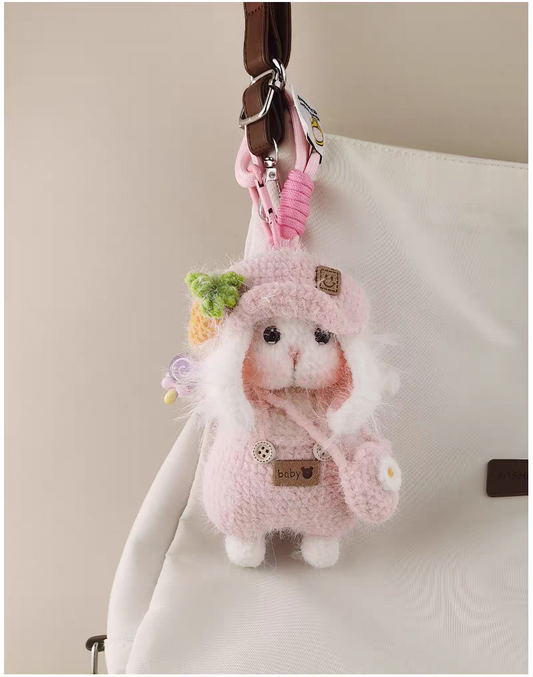 Cute Pink Sugar Sugar Bunny Bag Charm, Premium Backpack & Car Pendant, Ideal Gift,Handmade Crochet Doll, Crochet Keychain