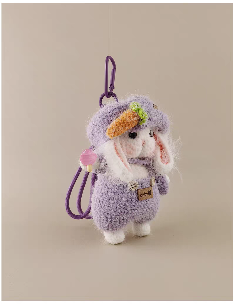 Purple Beret Carrot Sugar Sugar Bunny Bag Charm, Premium Backpack & Car Pendant, Ideal Gift,Handmade Crochet Doll, Crochet Keychain