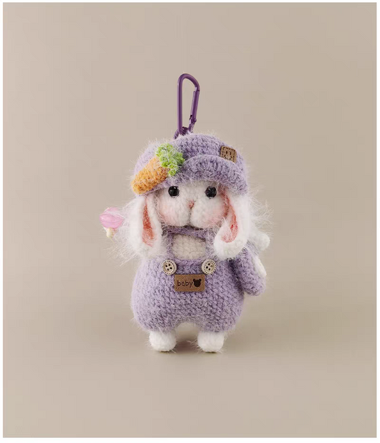 Purple Beret Carrot Sugar Sugar Bunny Bag Charm, Premium Backpack & Car Pendant, Ideal Gift,Handmade Crochet Doll, Crochet Keychain