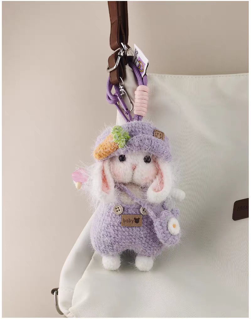 Purple Beret Carrot Sugar Sugar Bunny Bag Charm, Premium Backpack & Car Pendant, Ideal Gift,Handmade Crochet Doll, Crochet Keychain