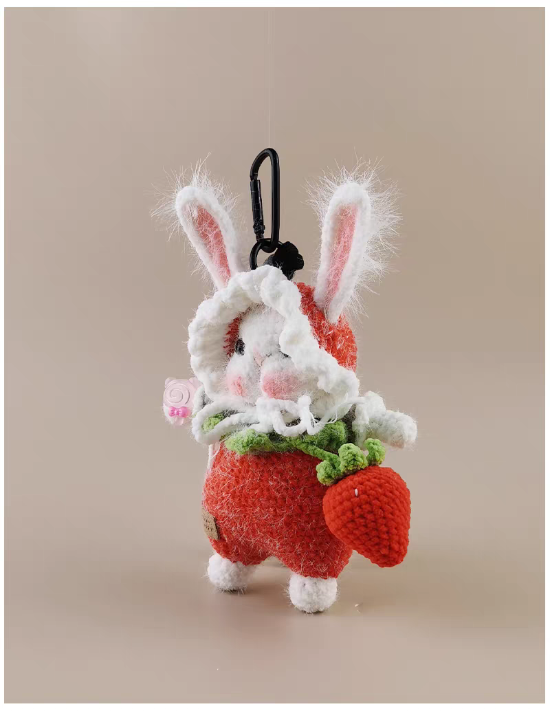 Strawberry Bag Sugar Sugar Bunny Bag Charm, Premium Backpack & Car Pendant, Ideal Gift,Handmade Crochet Doll, Crochet Keychain