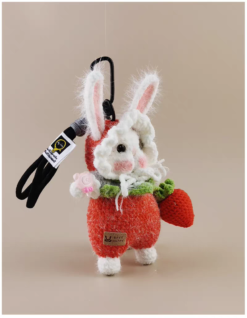Strawberry Bag Sugar Sugar Bunny Bag Charm, Premium Backpack & Car Pendant, Ideal Gift,Handmade Crochet Doll, Crochet Keychain
