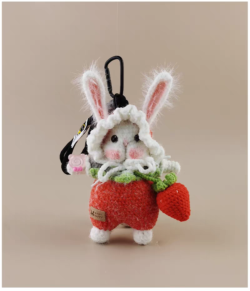 Strawberry Bag Sugar Sugar Bunny Bag Charm, Premium Backpack & Car Pendant, Ideal Gift,Handmade Crochet Doll, Crochet Keychain