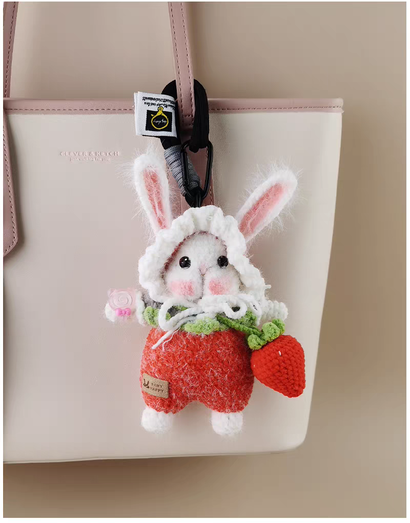 Strawberry Bag Sugar Sugar Bunny Bag Charm, Premium Backpack & Car Pendant, Ideal Gift,Handmade Crochet Doll, Crochet Keychain
