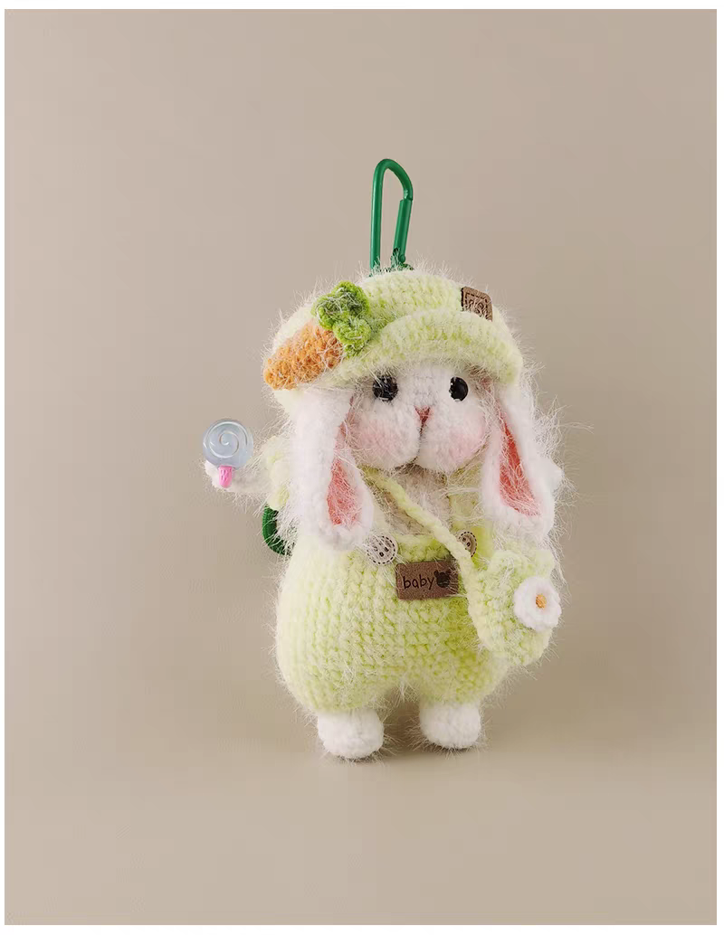 Fluorescent Green Beret Carrot Sugar Sugar Bunny Bag Charm, Premium Backpack & Car Pendant, Ideal Gift,Handmade Crochet Doll, Crochet Keychain