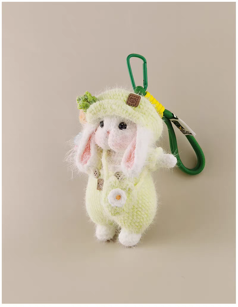 Fluorescent Green Beret Carrot Sugar Sugar Bunny Bag Charm, Premium Backpack & Car Pendant, Ideal Gift,Handmade Crochet Doll, Crochet Keychain