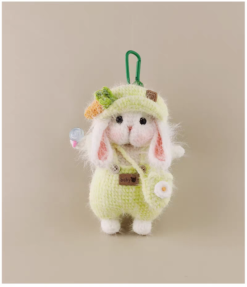 Fluorescent Green Beret Carrot Sugar Sugar Bunny Bag Charm, Premium Backpack & Car Pendant, Ideal Gift,Handmade Crochet Doll, Crochet Keychain