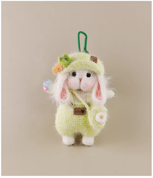 Fluorescent Green Beret Carrot Sugar Sugar Bunny Bag Charm, Premium Backpack & Car Pendant, Ideal Gift,Handmade Crochet Doll, Crochet Keychain