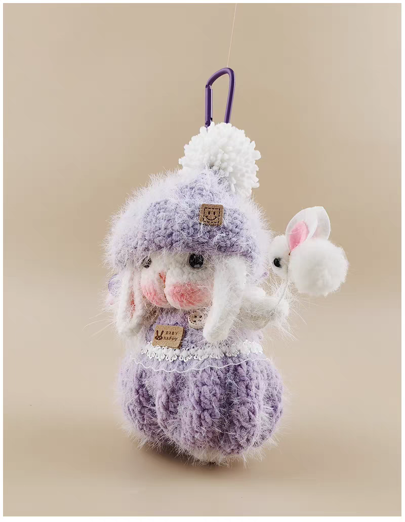 Cute Purple Sugar Sugar Bunny Bag Charm, Premium Backpack & Car Pendant, Ideal Gift,Handmade Crochet Doll, Crochet Keychain