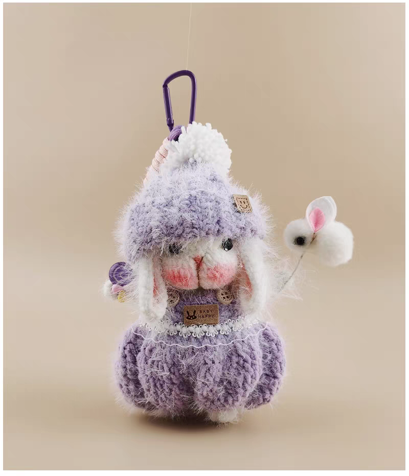 Cute Purple Sugar Sugar Bunny Bag Charm, Premium Backpack & Car Pendant, Ideal Gift,Handmade Crochet Doll, Crochet Keychain