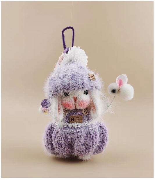 Cute Purple Sugar Sugar Bunny Bag Charm, Premium Backpack & Car Pendant, Ideal Gift,Handmade Crochet Doll, Crochet Keychain