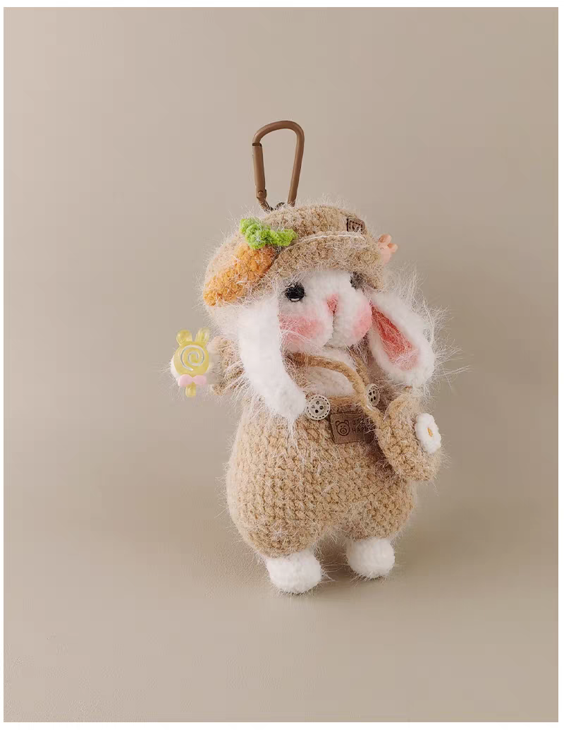 Beret Carrot Sugar Sugar Bunny Bag Charm, Premium Backpack & Car Pendant, Ideal Gift,Handmade Crochet Doll, Crochet Keychain