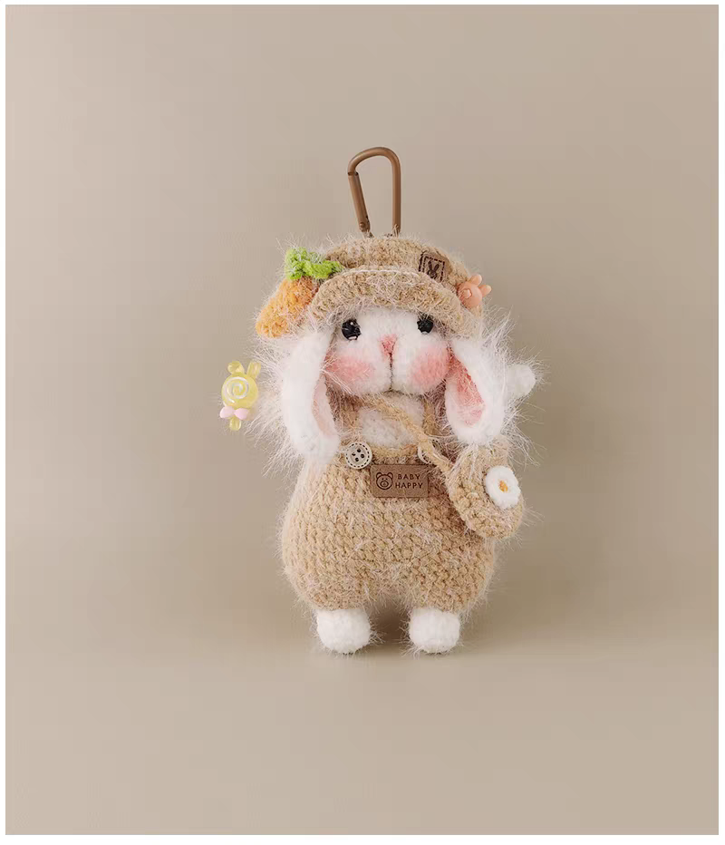 Beret Carrot Sugar Sugar Bunny Bag Charm, Premium Backpack & Car Pendant, Ideal Gift,Handmade Crochet Doll, Crochet Keychain