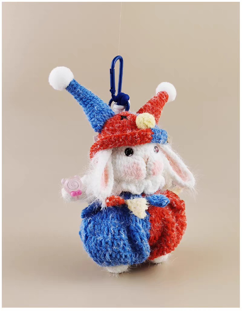 Clown Sugar Sugar Bunny Bag Charm, Premium Backpack & Car Pendant, Ideal Gift,Handmade Crochet Doll, Crochet Keychain