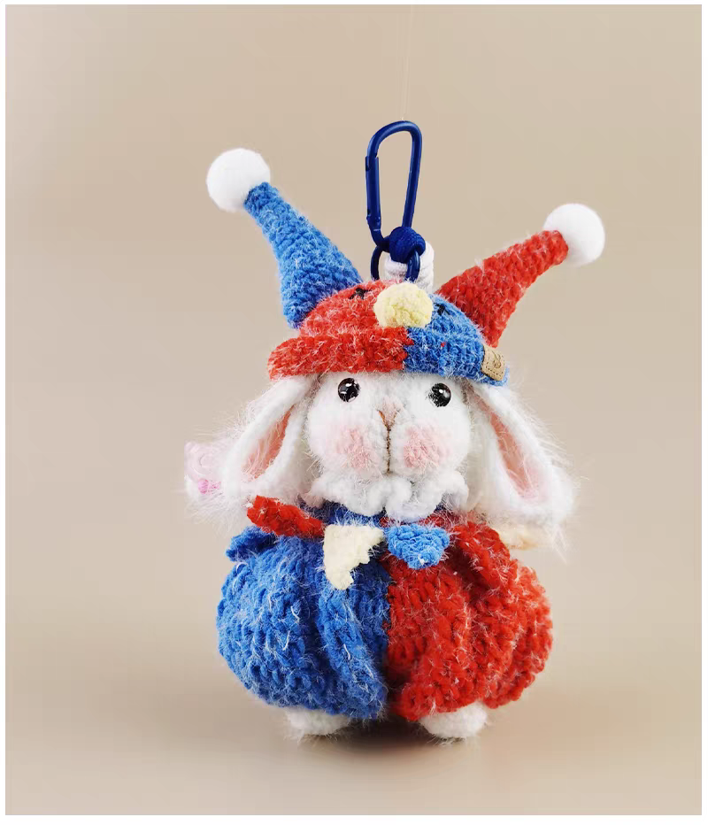 Clown Sugar Sugar Bunny Bag Charm, Premium Backpack & Car Pendant, Ideal Gift,Handmade Crochet Doll, Crochet Keychain
