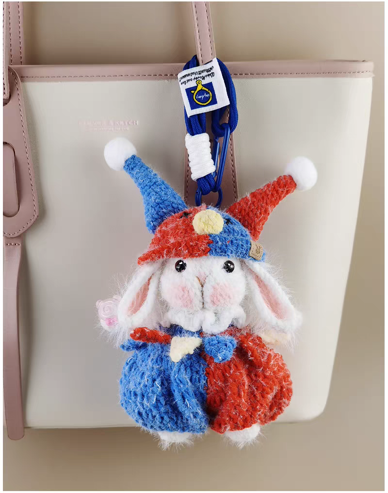 Clown Sugar Sugar Bunny Bag Charm, Premium Backpack & Car Pendant, Ideal Gift,Handmade Crochet Doll, Crochet Keychain