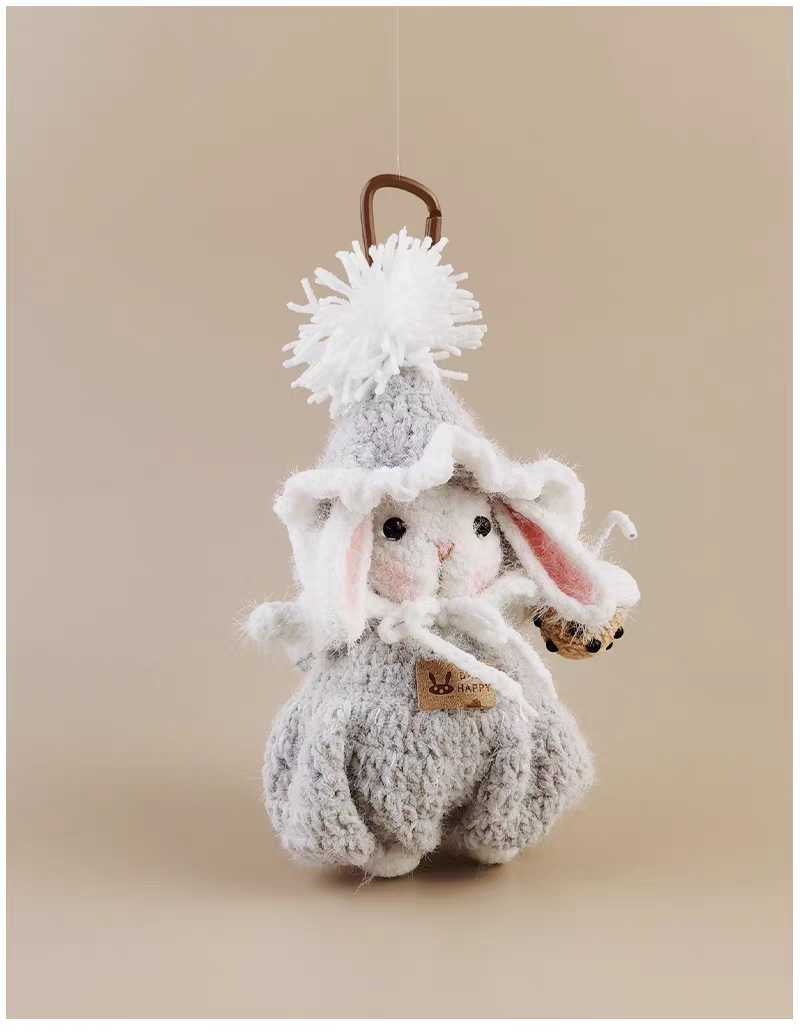 Milk Tea Sugar Sugar Bunny Bag Charm, Premium Backpack & Car Pendant, Ideal Gift,Handmade Crochet Doll, Crochet Keychain